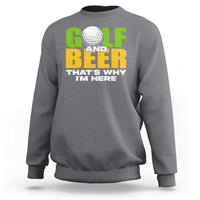 Charcoal gray sweatshirt with “GOLF & BEER” golf ball graphic, crewneck long sleeves