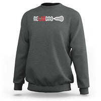 Charcoal crewneck sweatshirt with lacrosse stick graphic on chest