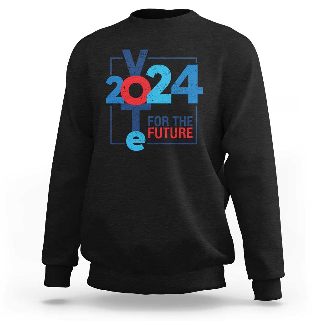 Black sweatshirt with “2024 for the future” graphic on front