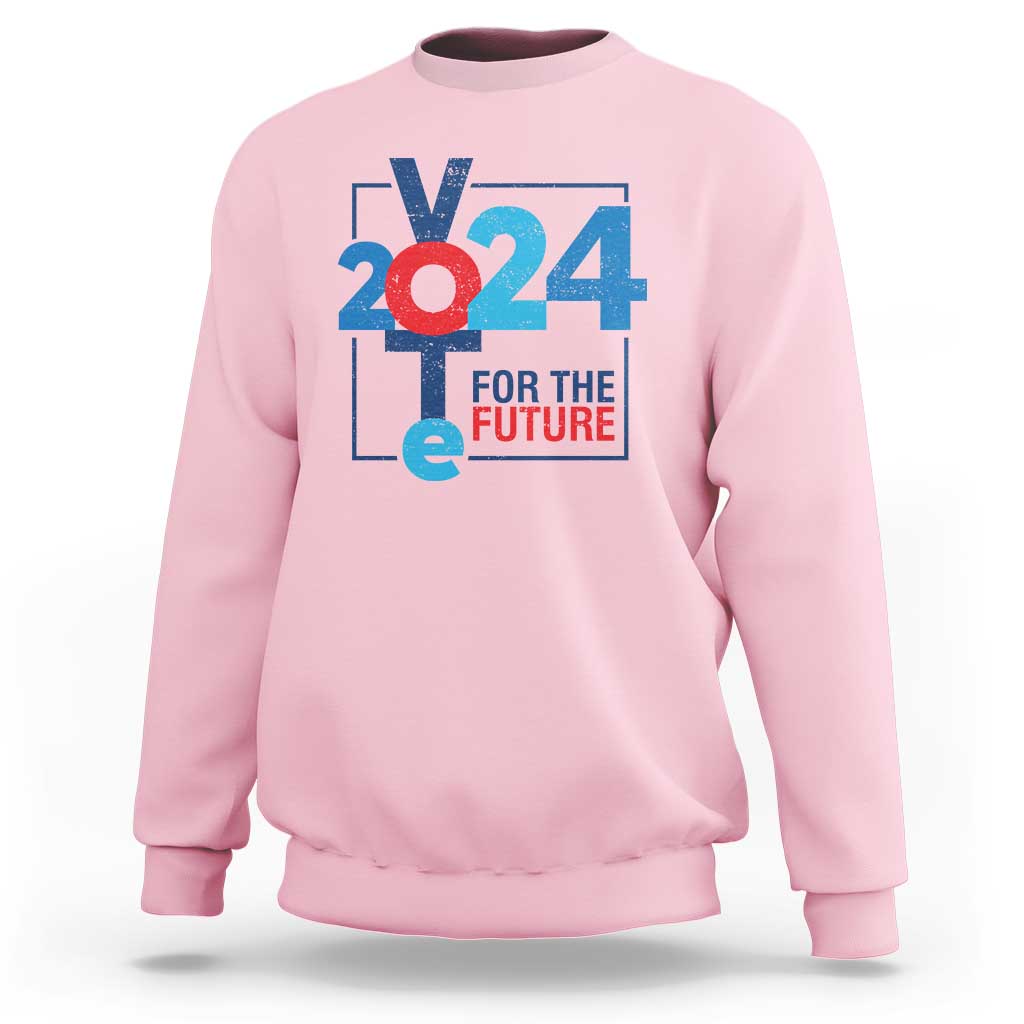 Light pink sweatshirt with “2024 for the future” graphic on front