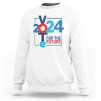 White sweatshirt with “2024 for the future” graphic on front