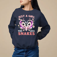 Navy sweatshirt with colorful snake-heart graphic on front