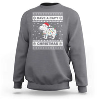Charcoal Christmas sweatshirt with capybara graphic and 'Have a Capy Christmas' text.