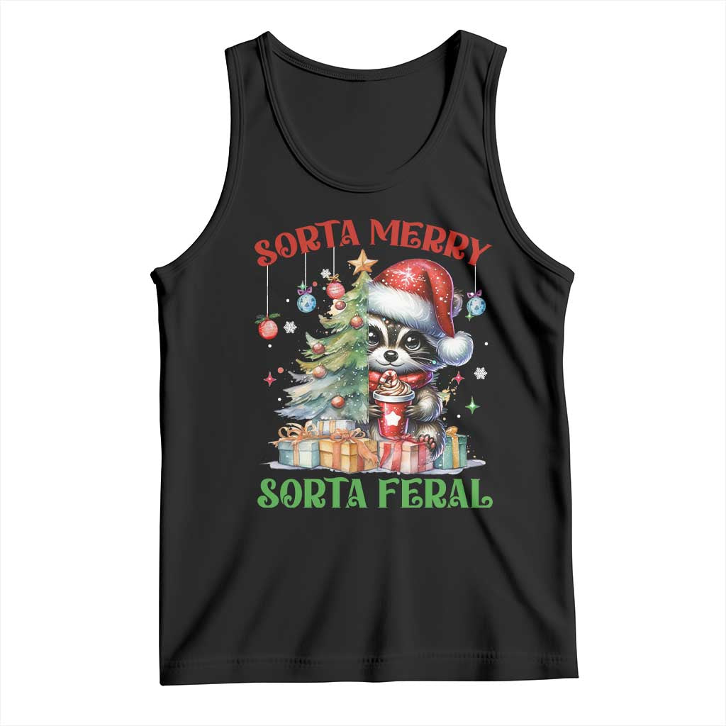 Funny Christmas Raccoon Tank Top Sorta Merry Sorta Feral Merry Trashmas