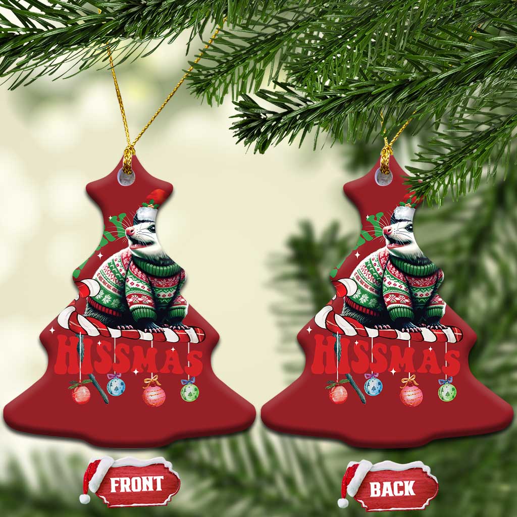 Two red bell-shaped opossum Christmas ornaments with gold hanging cords