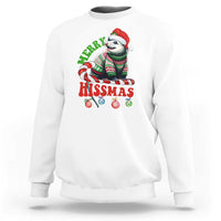White crewneck sweatshirt with colorful opossum holiday graphic on the front