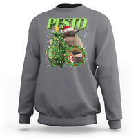 Charcoal crewneck sweatshirt with Christmas pesto penguin graphic
