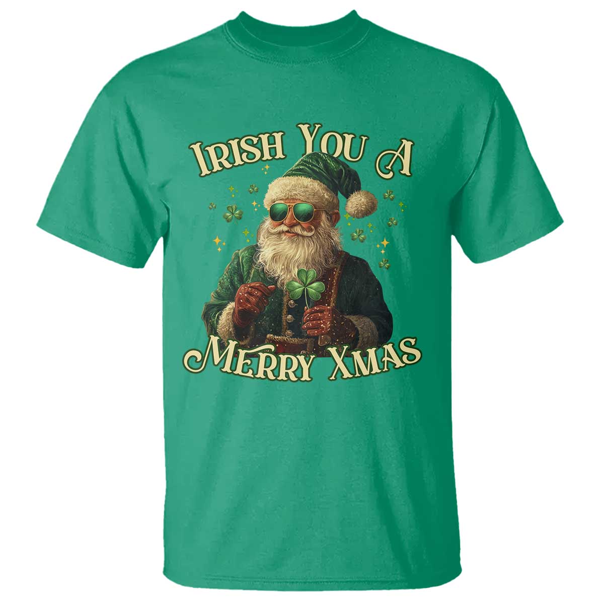 Irish You A Merry Xmas T Shirt Shamrock Santa Ireland Lucky - Wonder Print Shop