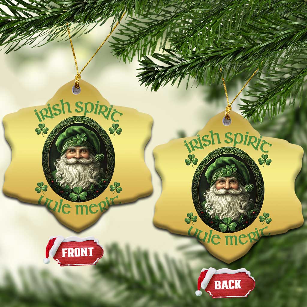 Gold heart-shaped Christmas ornament set with green leprechaun portrait hanging on branches