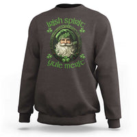 Brown crewneck sweatshirt with green leprechaun and clover front graphic