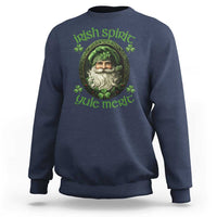 Navy crewneck sweatshirt with green leprechaun and clover front graphic