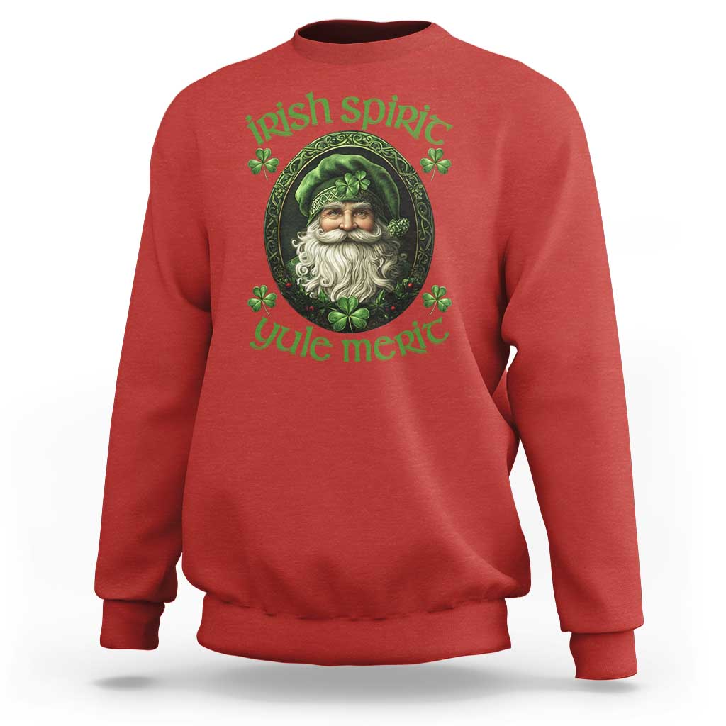 Red crewneck sweatshirt with green leprechaun and clover front graphic