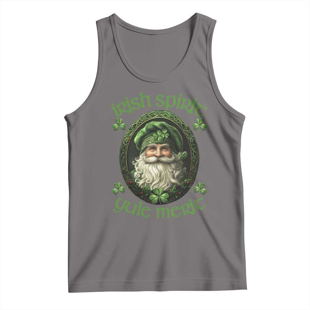 Dark gray heather sleeveless tank top with green leprechaun and clover graphic