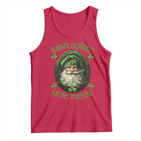 Red sleeveless tank top with crew neck and Irish-themed Yule merit graphic