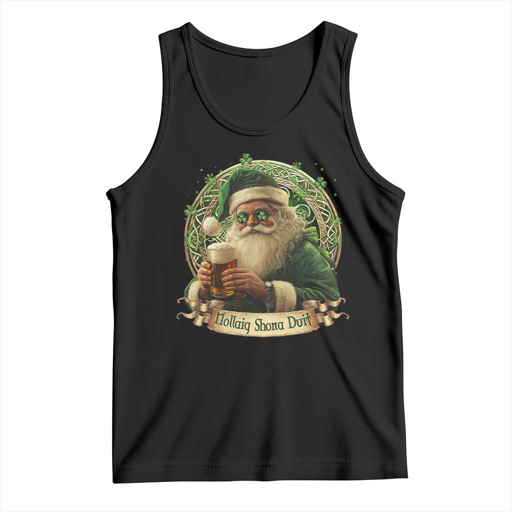 Irish Christmas Tank Top Nollaig Shona Duit Shamrock Santa Drinking Beer