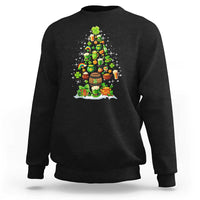 Black crewneck sweatshirt with colorful Christmas tree graphic on the chest