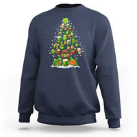 Navy crewneck sweatshirt with colorful Christmas tree graphic on the chest