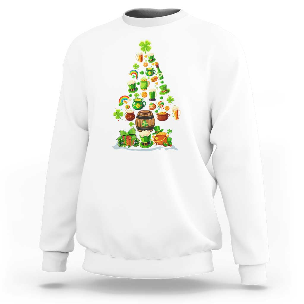 White crewneck sweatshirt with colorful Christmas tree graphic on the chest