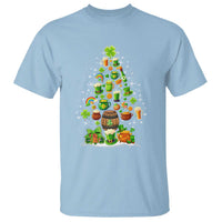 Light blue crew-neck T-shirt with colorful green shamrock tree graphic