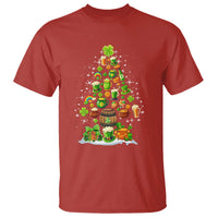 Red crew-neck T-shirt with colorful green shamrock tree graphic
