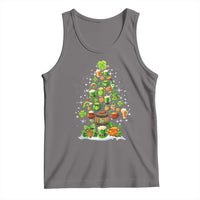 Heather gray Irish tank top with green holiday tree and shamrock graphic