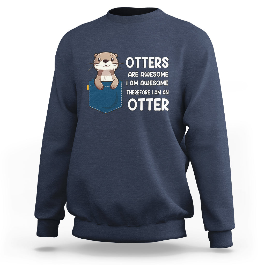 Navy crewneck sweatshirt with otter graphic and slogan front print