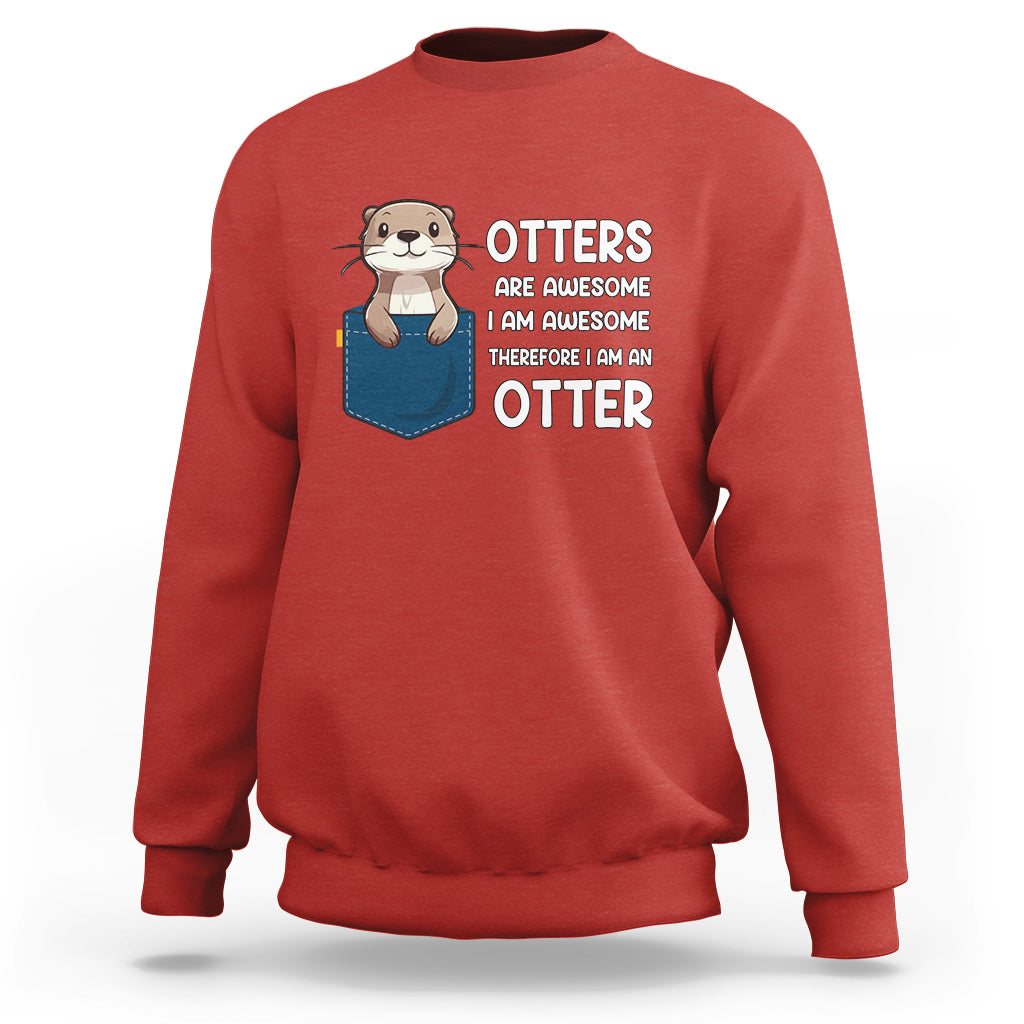 Red crewneck sweatshirt with otter graphic and slogan front print