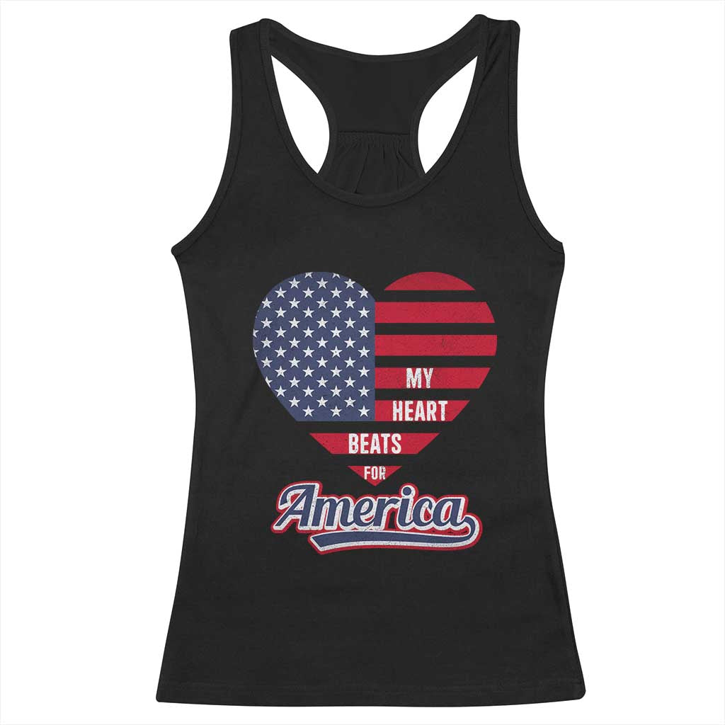 Patriotic Racerback Tank Top My Heart Beats For America Valentine's Day