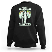 Black crewneck sweatshirt with front “Kidney Transplant Survivor” graphic