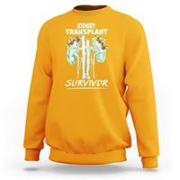 Gold crewneck sweatshirt with front “Kidney Transplant Survivor” graphic