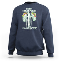 Navy crewneck sweatshirt with front “Kidney Transplant Survivor” graphic