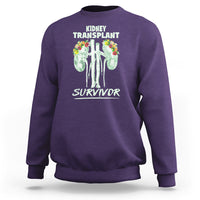 Purple crewneck sweatshirt with front “Kidney Transplant Survivor” graphic