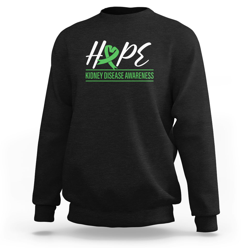 Black kidney disease awareness sweatshirt with Hope ribbon graphic on chest