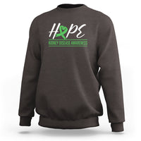 Dark chocolate kidney disease awareness sweatshirt with Hope ribbon graphic on chest