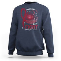 Navy awareness sweatshirt with red ribbon and heart “fight” graphic on front