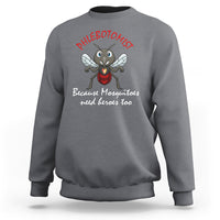 Charcoal gray sweatshirt with cartoon mosquito and red “PHLEBOTOMIST” graphic on front