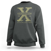 Dark heather crewneck sweatshirt with yellow Generation X graphic on front