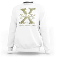 White crewneck sweatshirt with yellow Generation X graphic on front