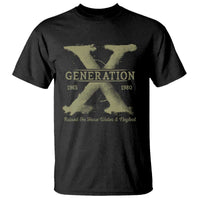 Black T-shirt with 'GENERATION' 1965–1980 X-style front graphic