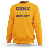 Gold crewneck sweatshirt with GENX Raised On Hose Water And NEGLECT chest graphic