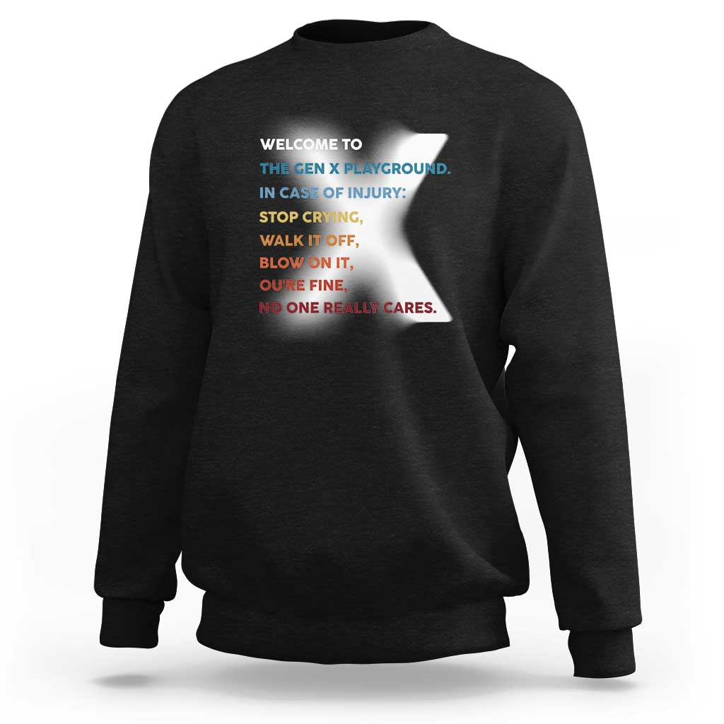 Black crewneck sweatshirt with colorful back slogan print