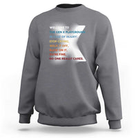 Gray crewneck sweatshirt with colorful back slogan print
