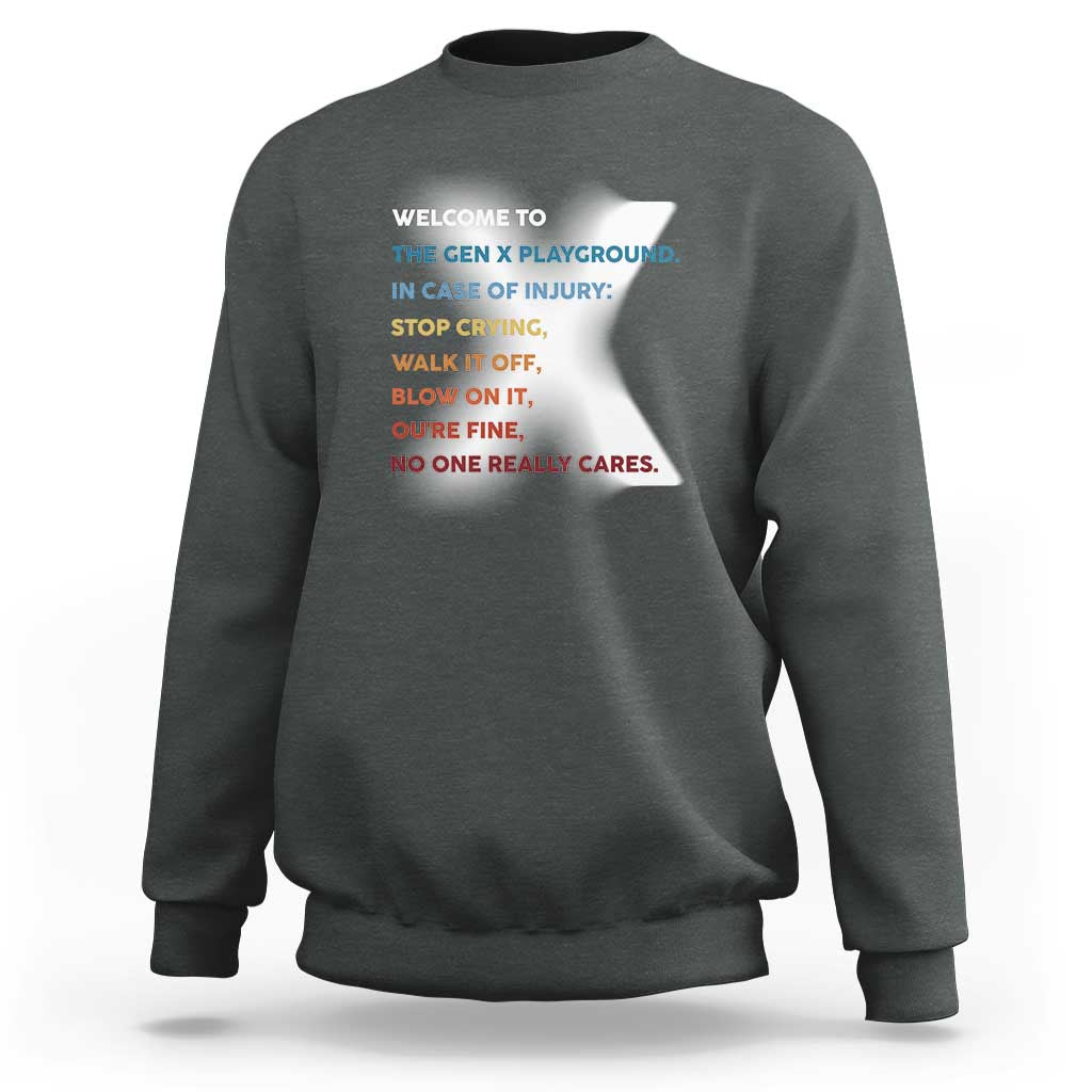 Charcoal gray crewneck sweatshirt with colorful back slogan print