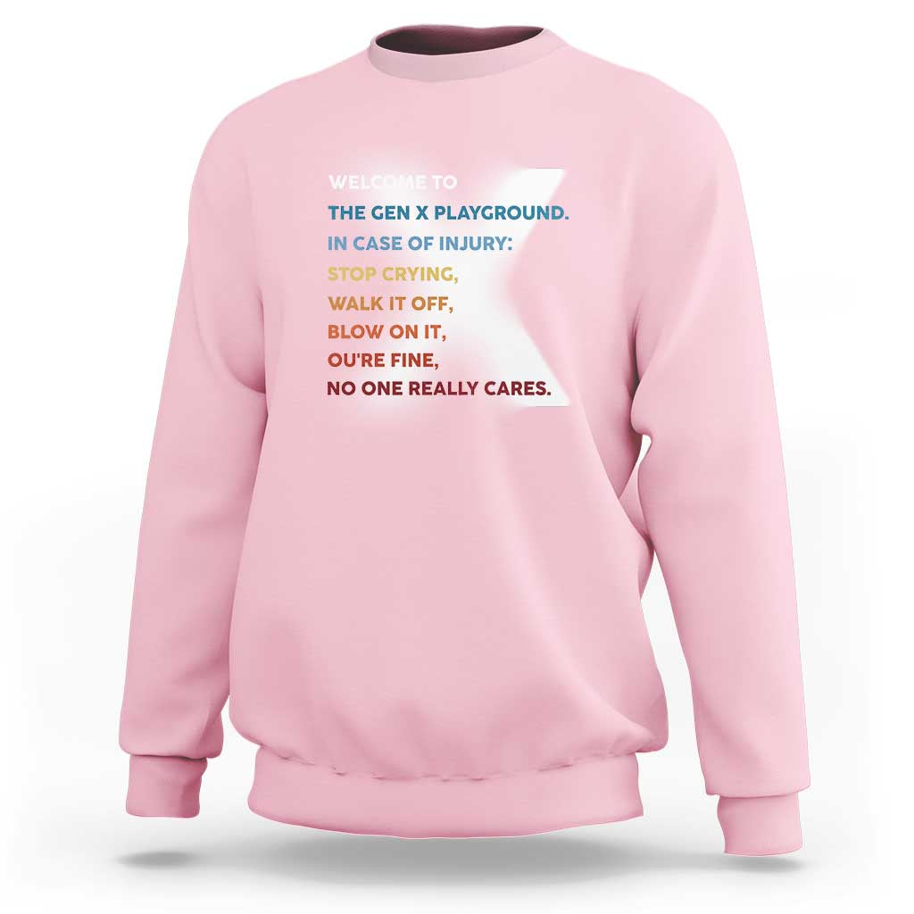Light pink crewneck sweatshirt with colorful back slogan print