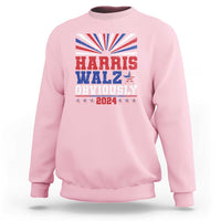 Light pink crewneck sweatshirt with Harris Walz Obviously 2024 stars graphic on chest