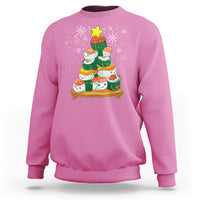 Pink Christmas sweatshirt with cute sushi-tree graphic and snowflake details