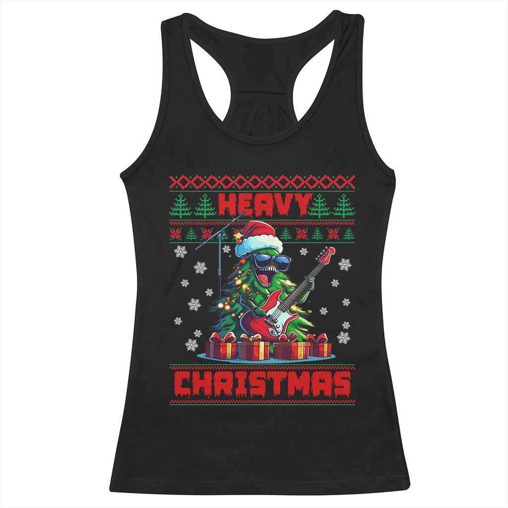 Funny Heavy Christmas Rock Band Guitarist Racerback Tank Top