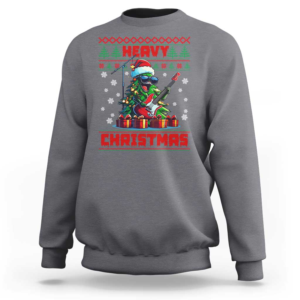 Charcoal gray sweatshirt with 'Heavy Christmas' guitarist graphic