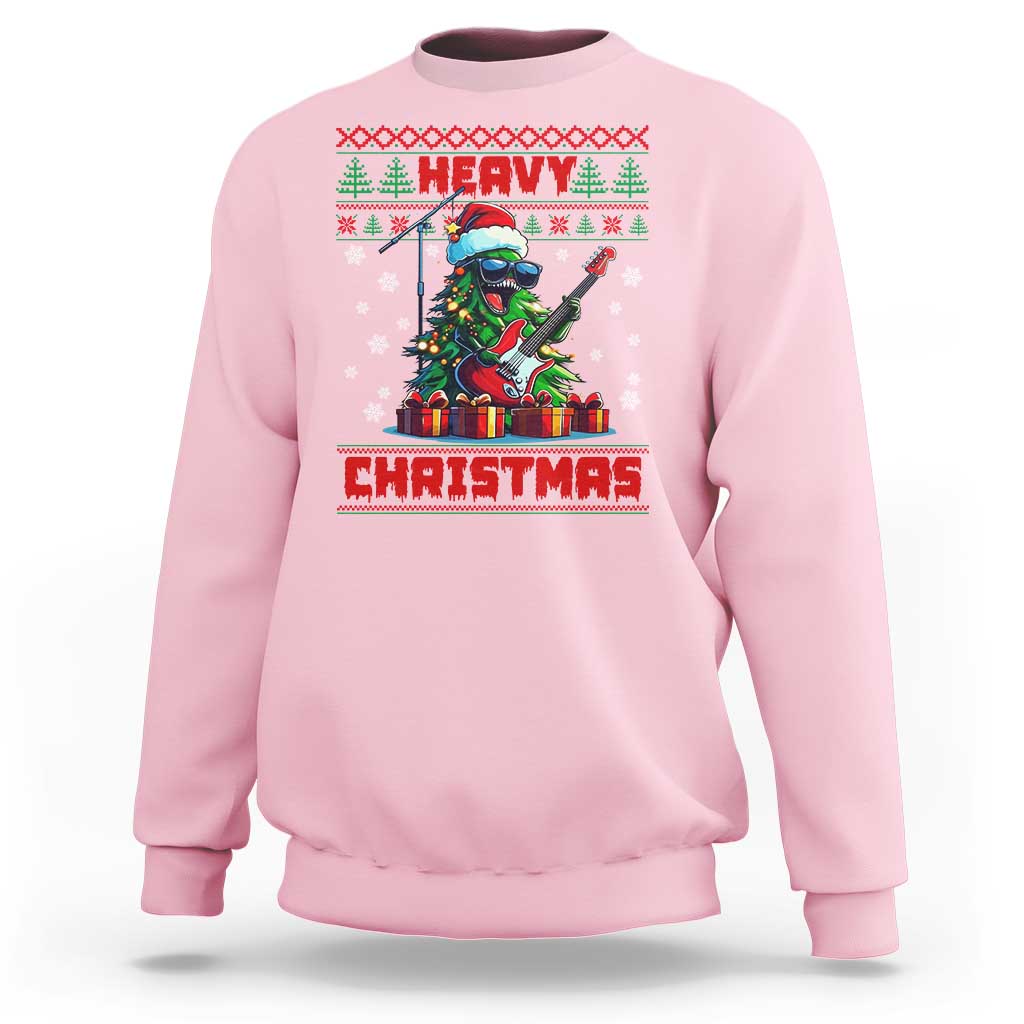 Light pink sweatshirt with 'Heavy Christmas' guitarist graphic