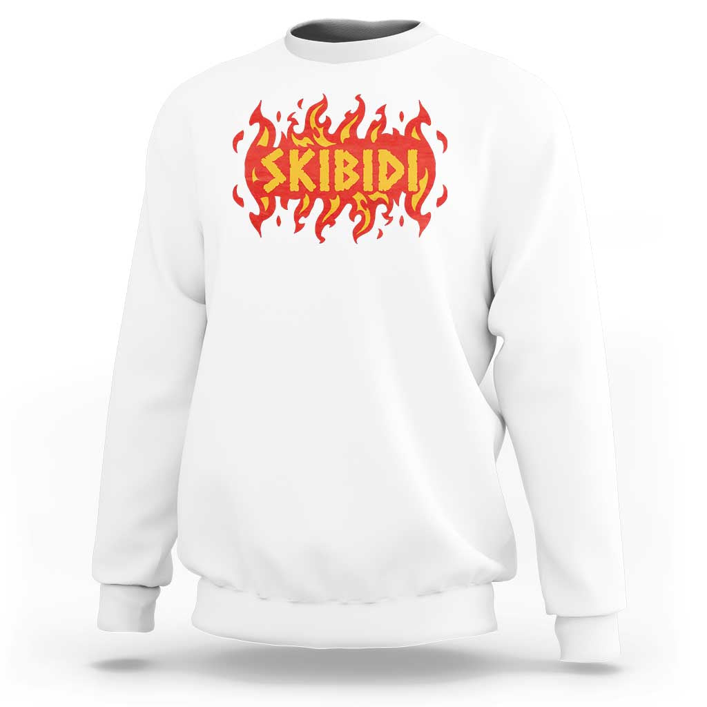 White Skibidi sweatshirt with red flame KIRBIDI chest graphic